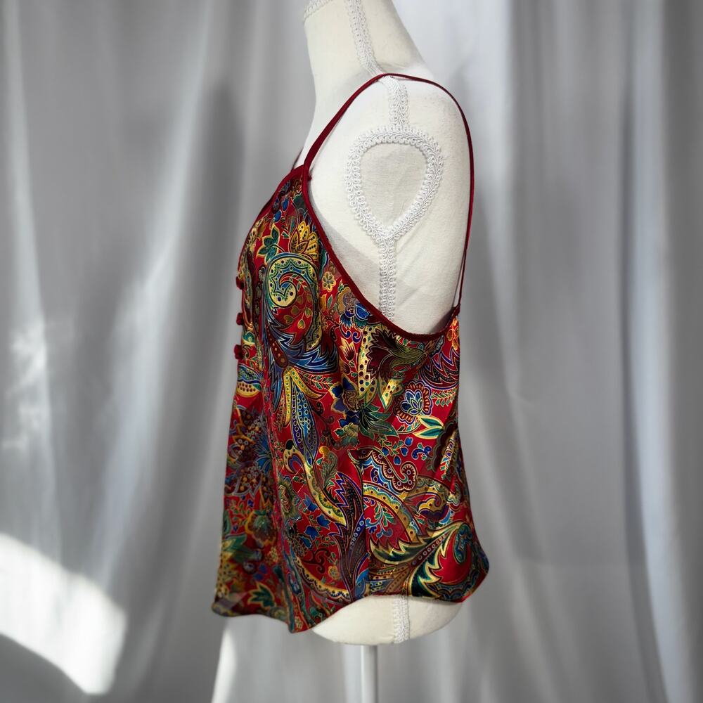 Vtg 90s Satin Paisley Cami Top Red Lingerie Coquette Boho Medium Festival Retro - Picture 15 of 16